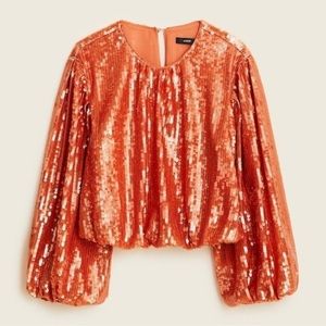NWT J. Crew Sequin Bubble Sleeve Top in Orange Size XS